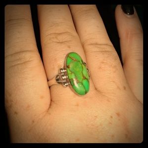 Sterling. Silver natural green turquoise ring